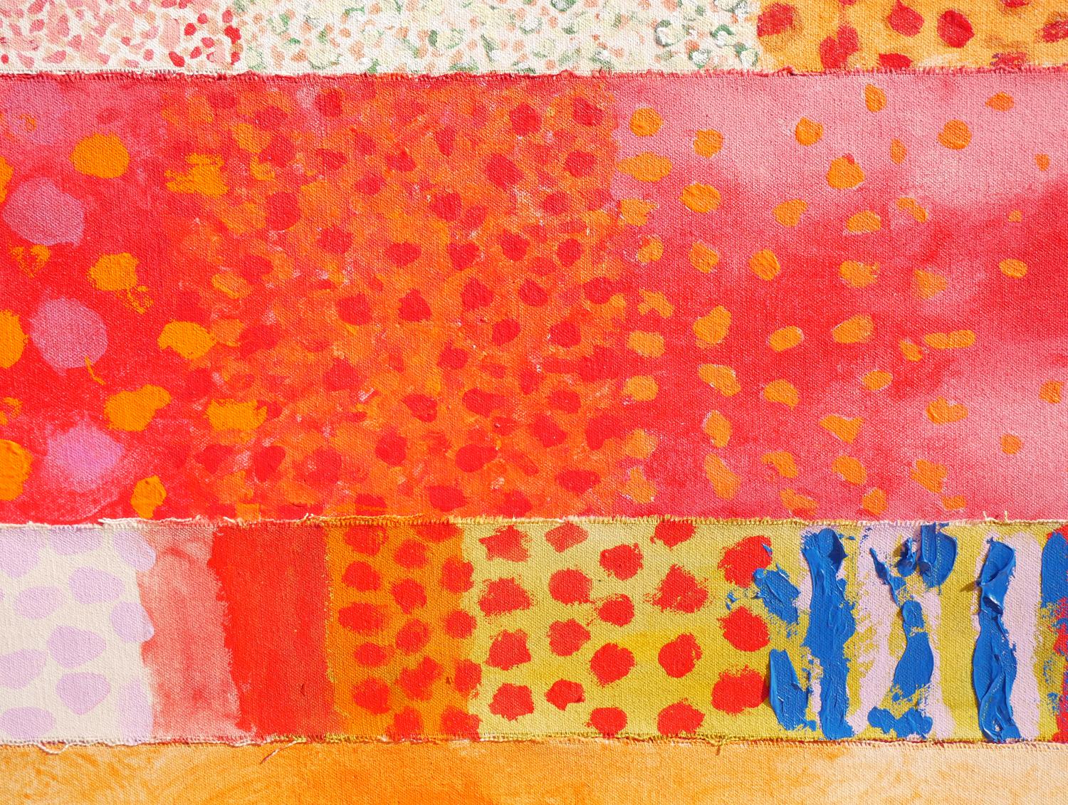 « The Seasons », peinture abstraite géométrique aux tons chauds avec toiles cousues en vente 4