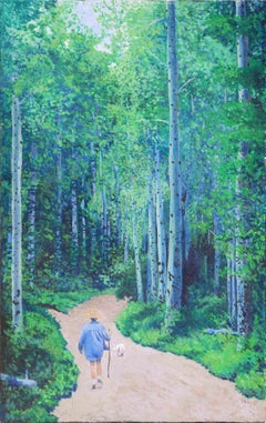 ""Trail in Red River, NM" - Paysage de montagne impressionniste abstrait aux tons bleus