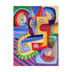 "Tribal 8" Red, Pink, Purple, Green and Blue Geometric Abstract Painting