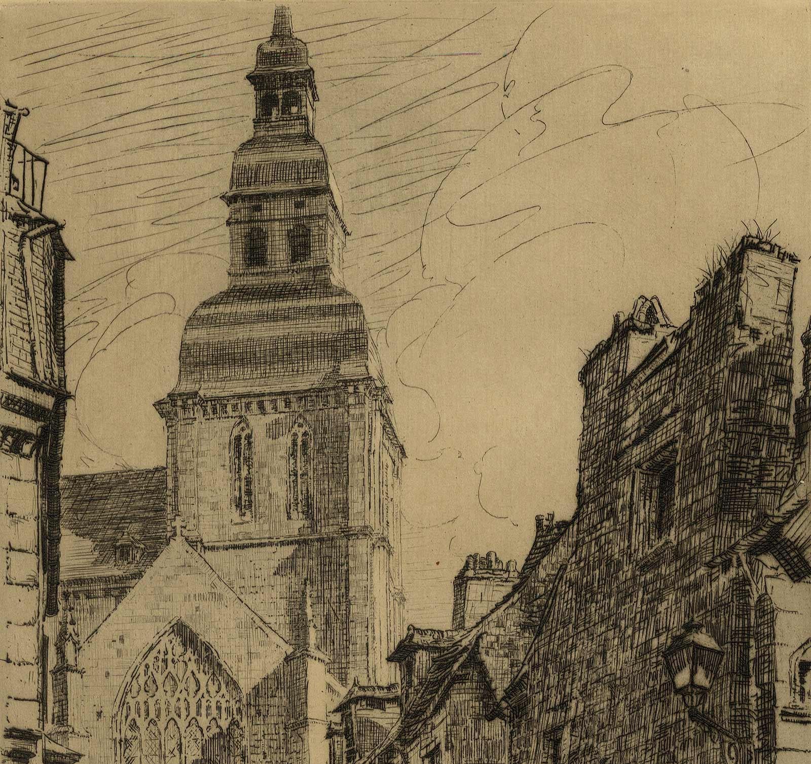Spire of St. Sauveur (French church named after the Holy Savior) - Print by Earl Stetson Crawford
