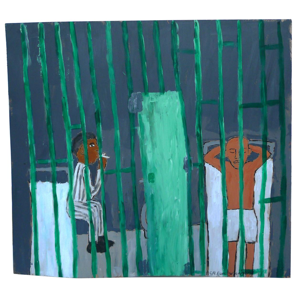 Earl Swanigan Painting - Prison Scene With Two Figures