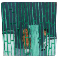 Earl Swanigan Prison Scene Painting with Two Figures