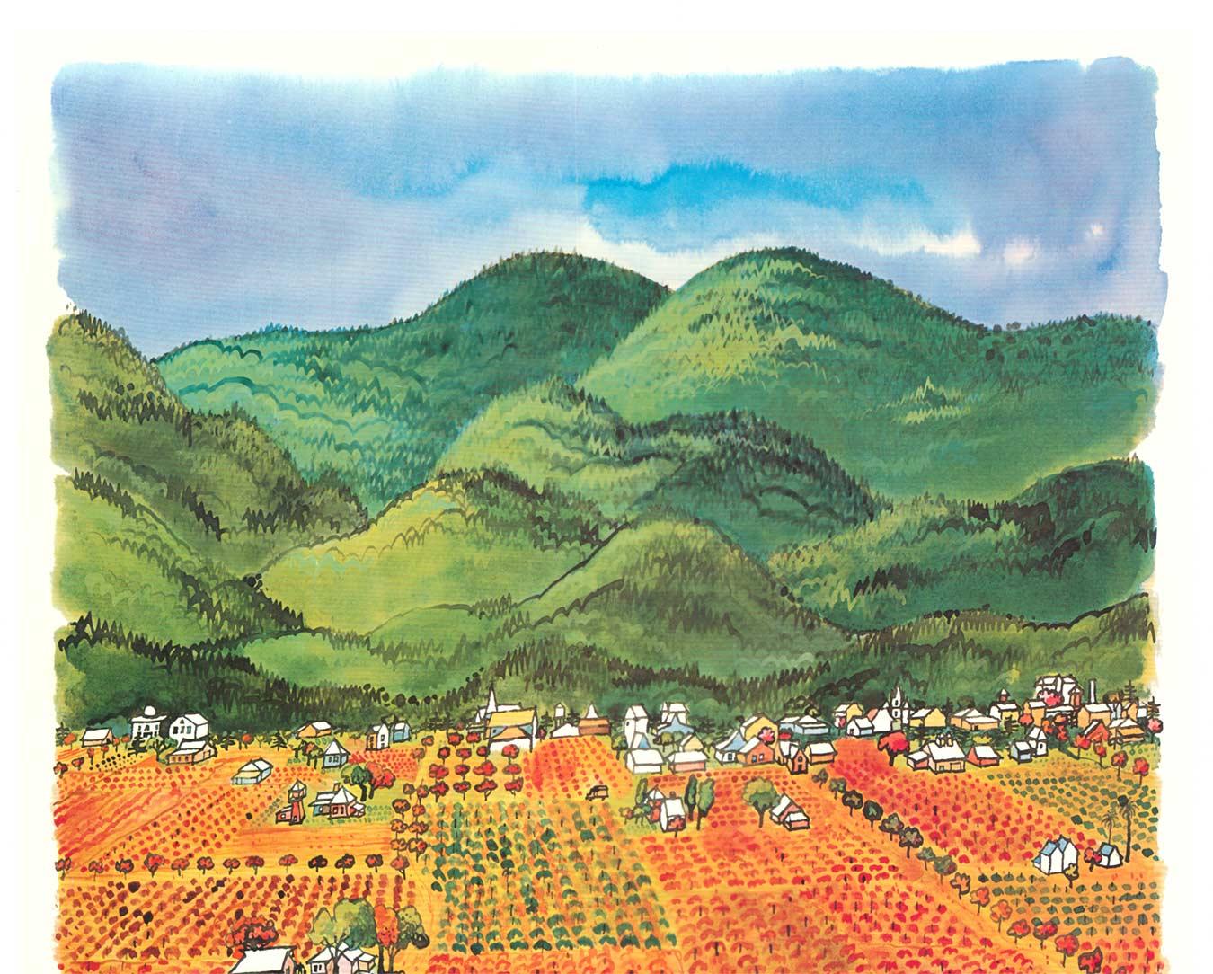 Póster original de época sobre el vino y los viajes por la región vinícola de California en venta 2