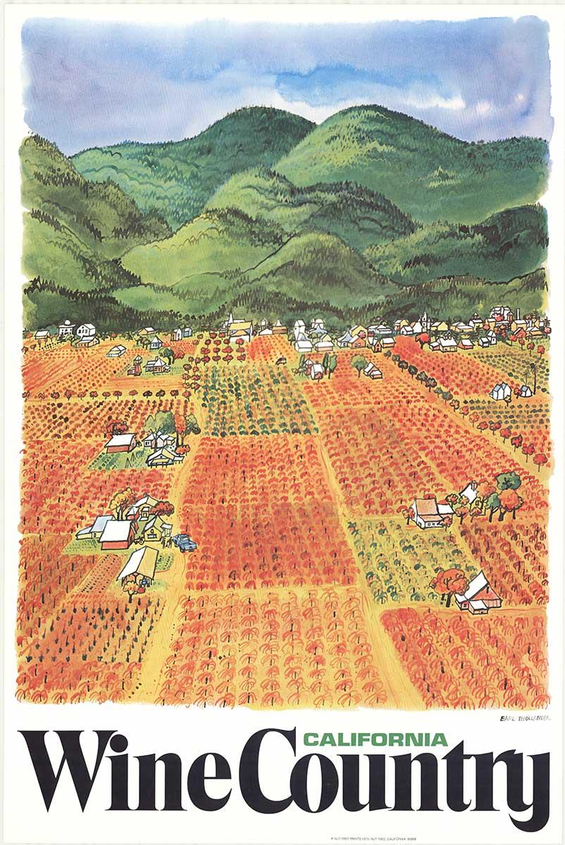 Earl Thollander Landscape Print - Original California Wine Country vintage wine and travel poster