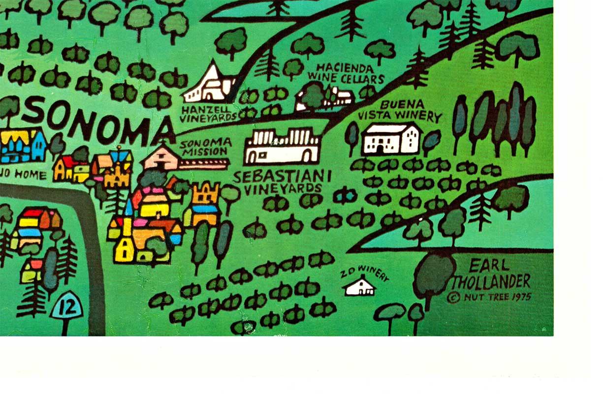 Poster da viaggio originale della North Coast Wine Country California con vigneto d'epoca - Print American Modern di Earl Thollander