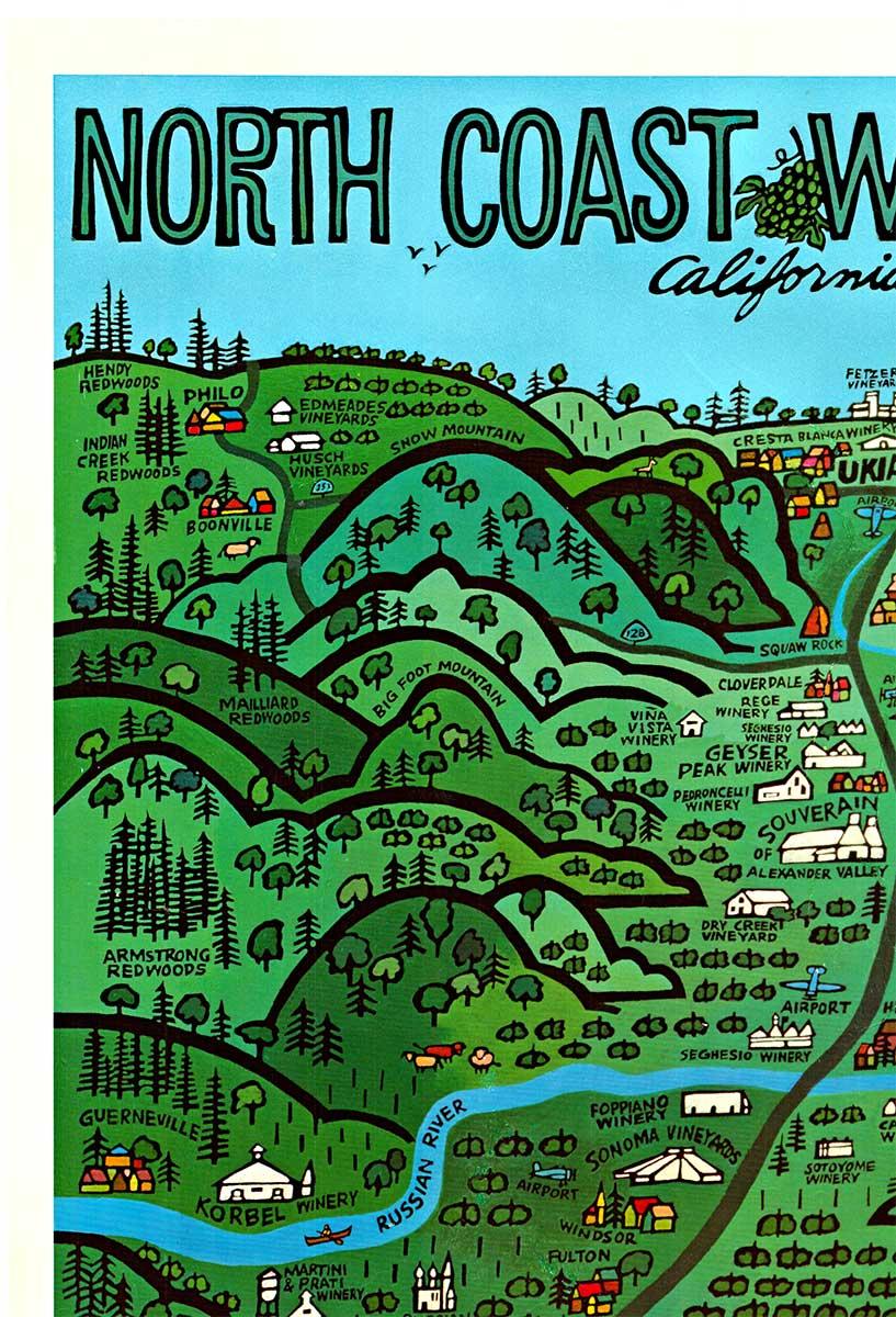 Poster da viaggio originale della North Coast Wine Country California con vigneto d'epoca - Landscape Print Verde di Earl Thollander