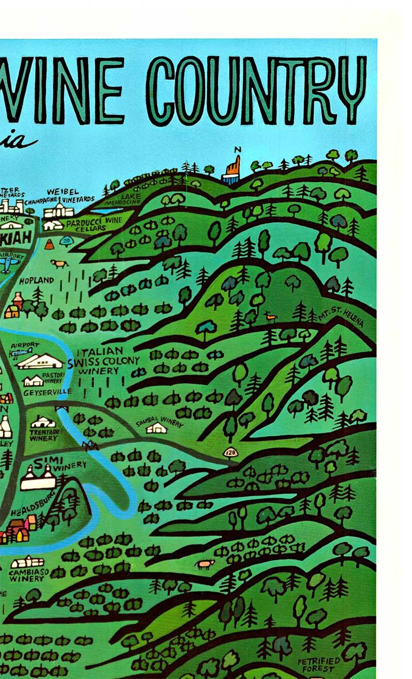 Poster da viaggio originale della North Coast Wine Country California.   L'artista Earl Thollander.   Dimensioni 24,25