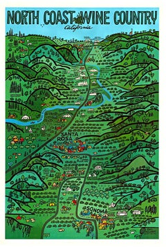 Original North Coast Wine Country California vintage vineyard travel poster
