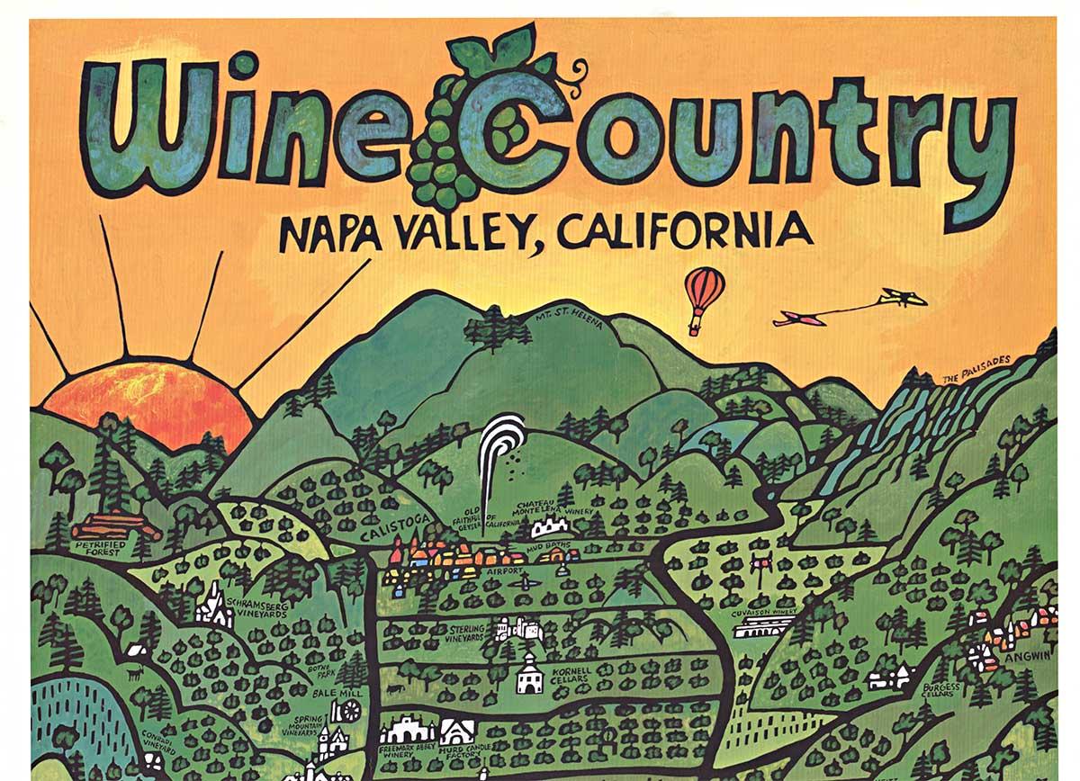 Vintage-Reise- und Weinplakat im Weingut Napa Valley, Kalifornien (Abstrakter Expressionismus), Print, von Earl Thollander