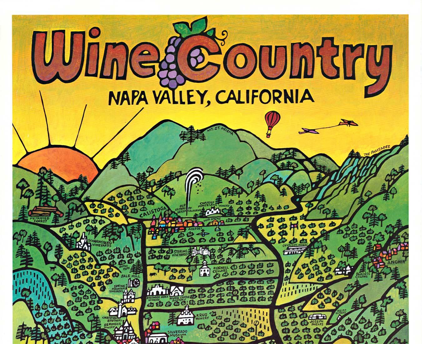 Original Wine Country Napa Valley California vintage travel and wine poster For Sale 1