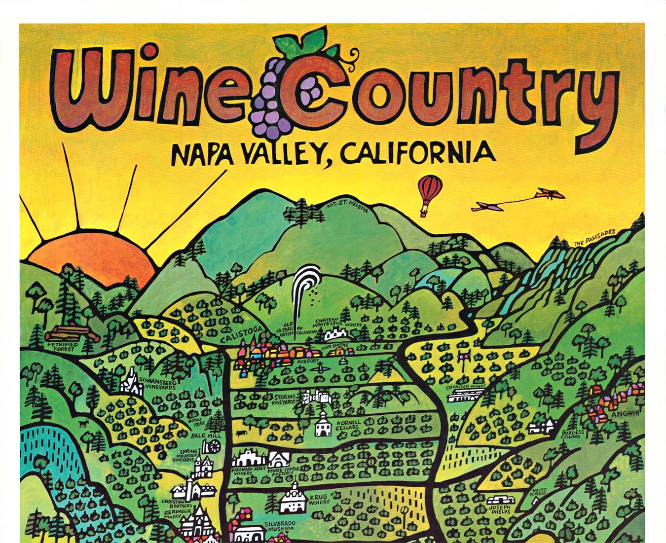 Vintage-Reise- und Weinplakat im Weingut Napa Valley, Kalifornien im Angebot 2
