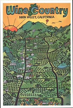 Affiche vintage originale de voyage et de vin de la vallée de la Napa Valley en Californie