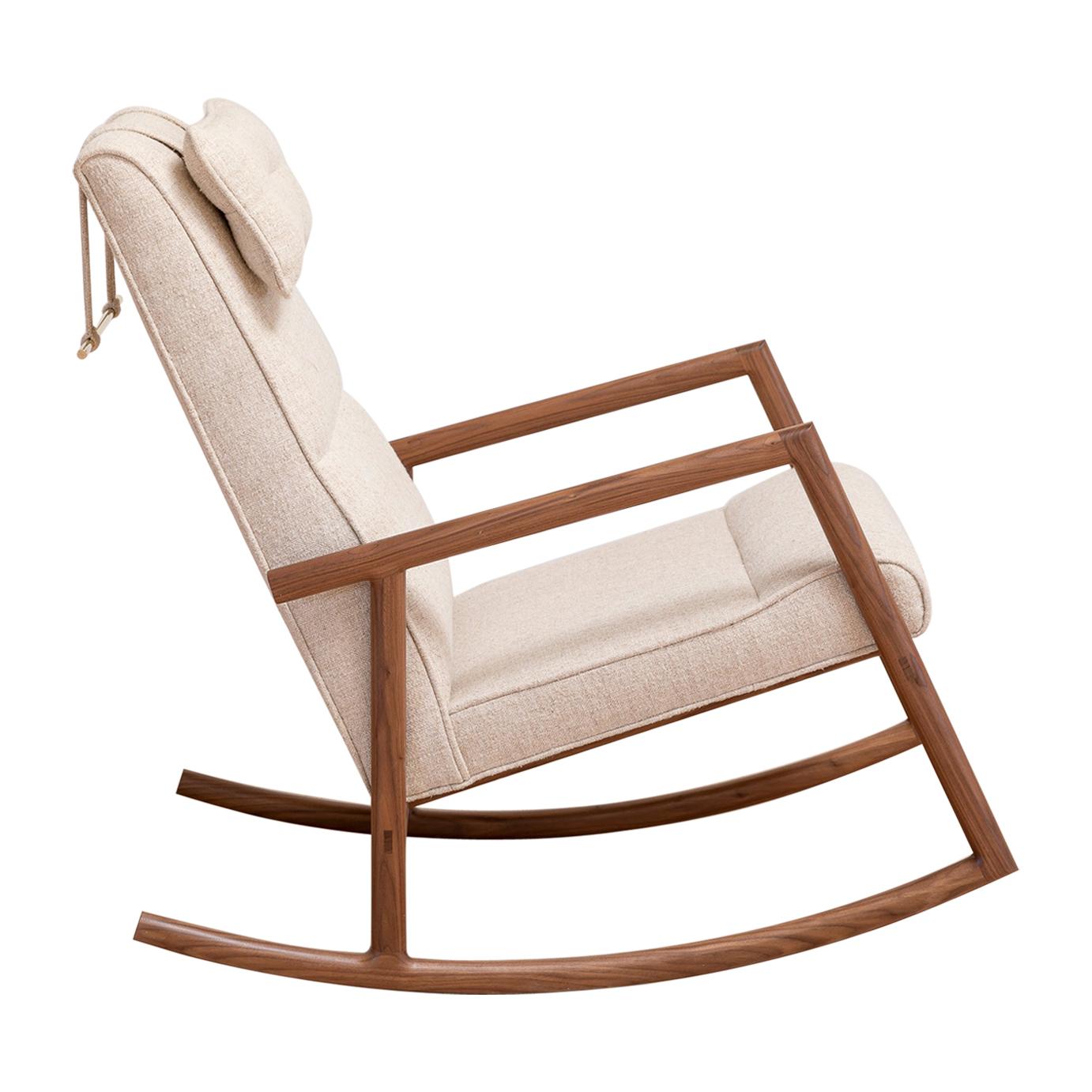 Earl Walnut, Beige Textured Linen Moresby Rocking Chair For Sale
