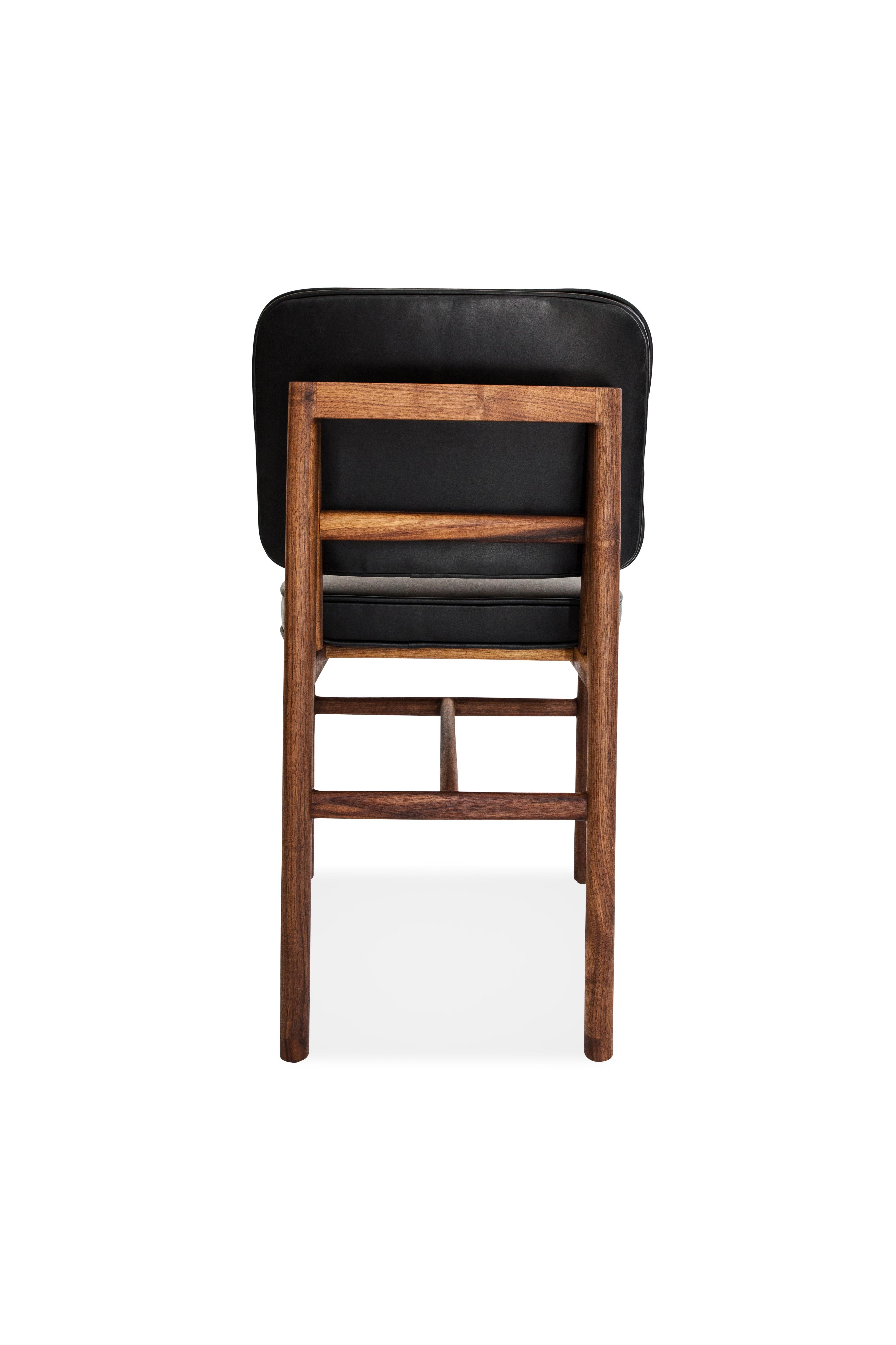 walnut and black dining chairs