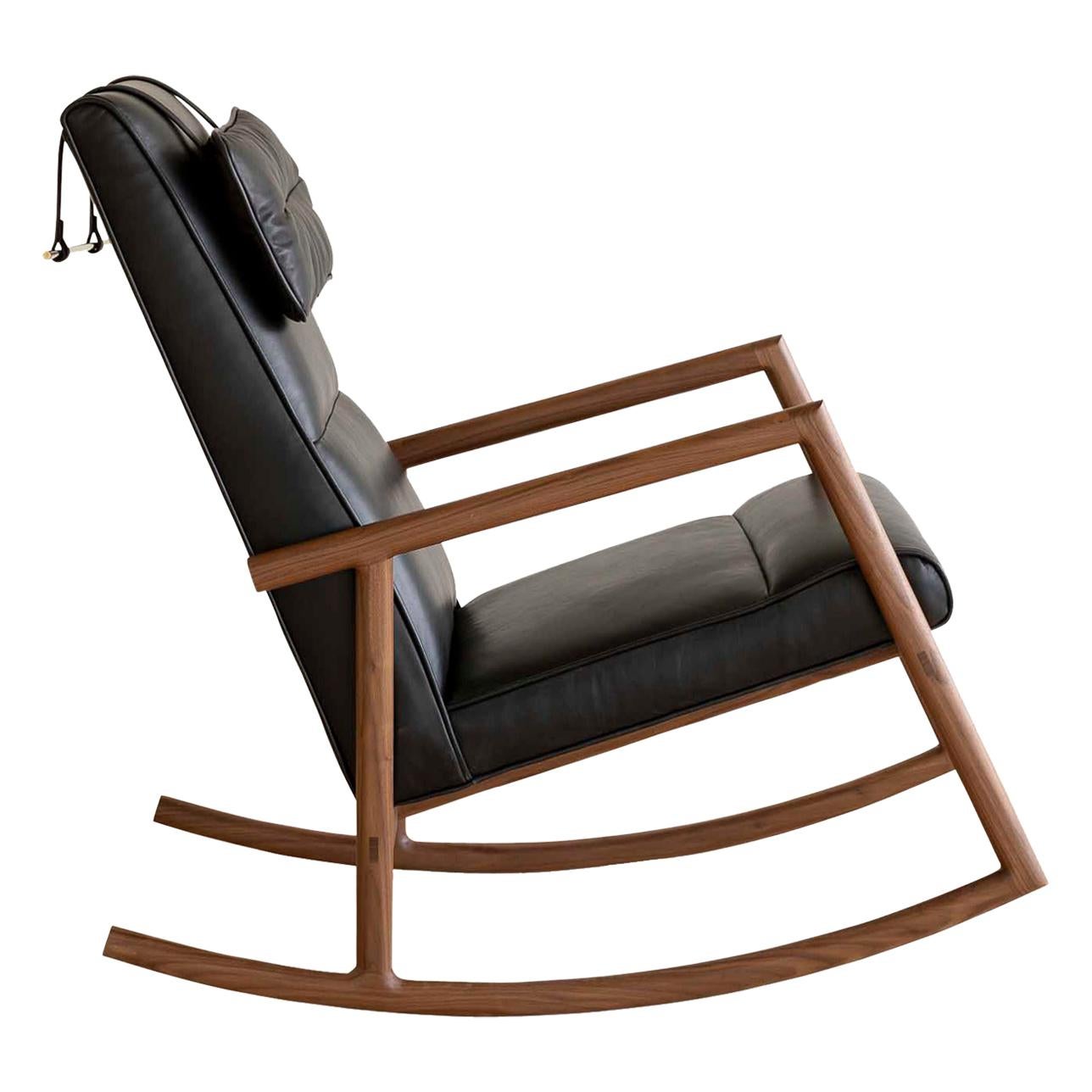 EARL Walnut, Black Leather Moresby Rocking Chair