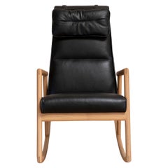 Earl White Oak, Black Leather Moresby Rocking Chair