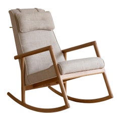 Earl White Oak, Ivory Textured Linen Moresby Rocking Chair