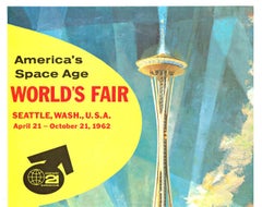 Original Seattle World's Fair, America's Space Age vintage 1962 poster on linen