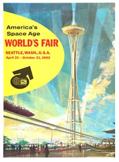 Original Seattle World's Fair, America's Space Age vintage 1962 poster on linen