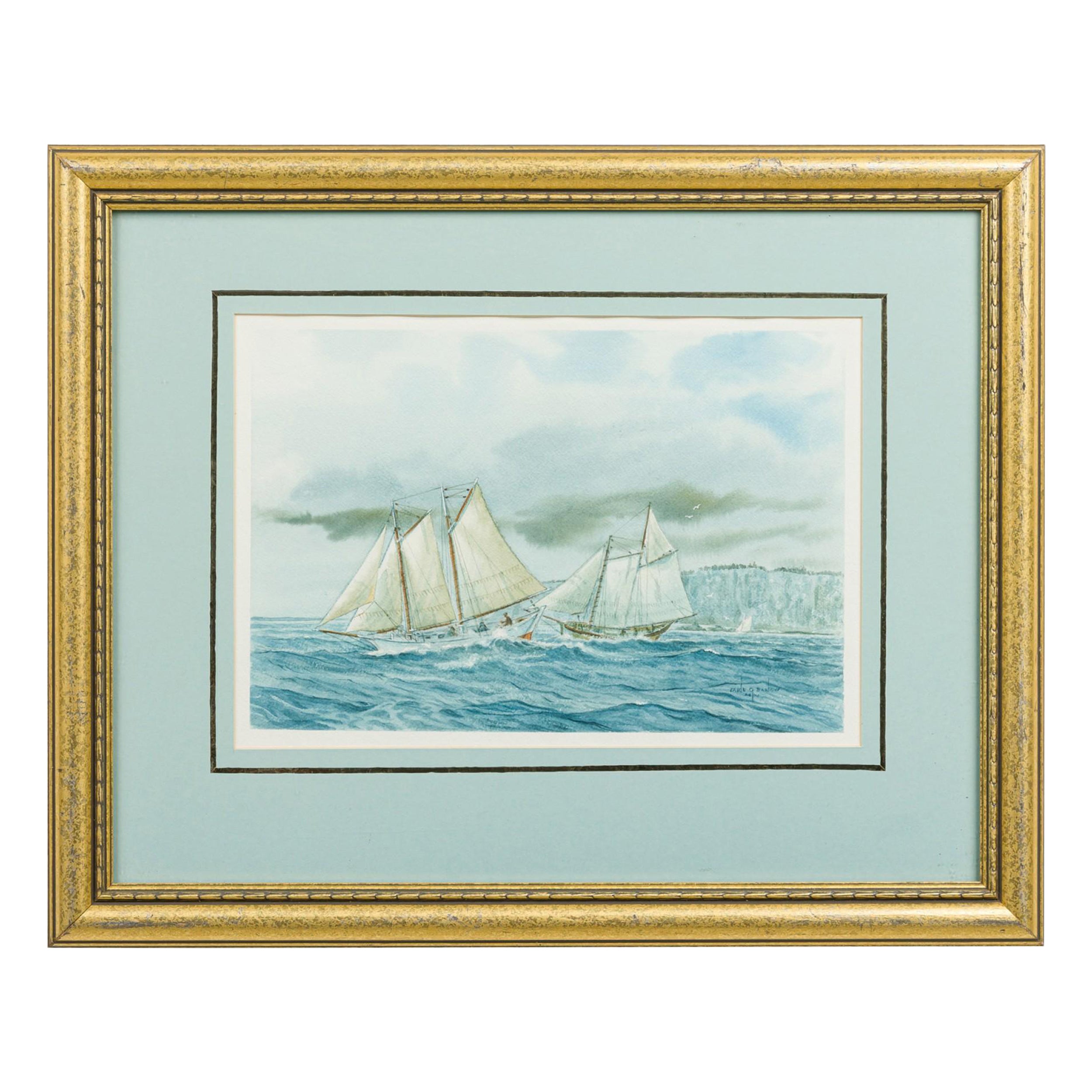 Earle G Barlow American Seascape Painting of Two Sail Boats in the Water