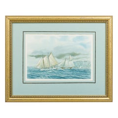 Earle G Barlow American Seascape Painting of Two Sail Boats in the Water