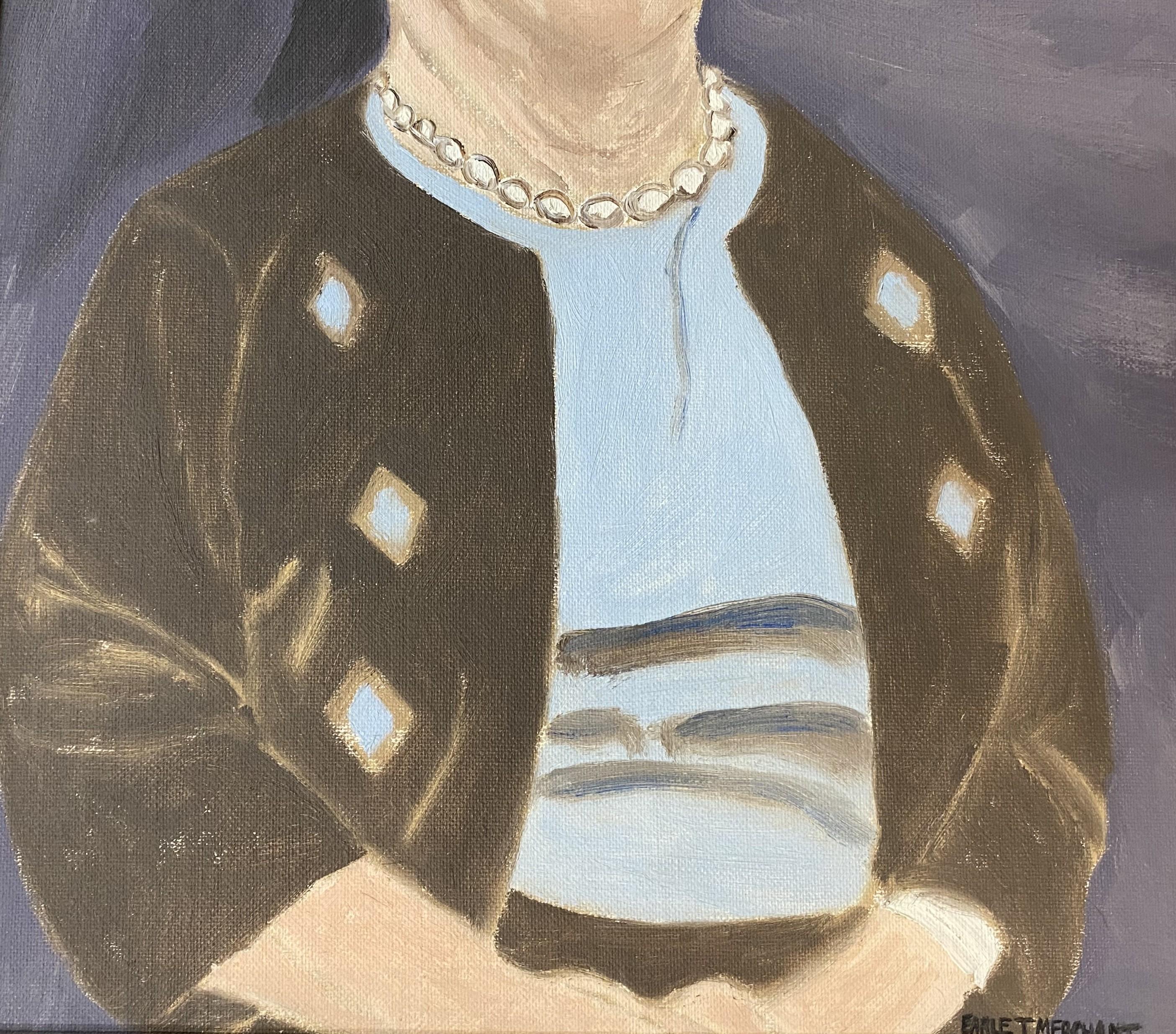 Coppia di ritratti di arte popolare naif di Mrs. Marion White e Jake Clemente dell'artista americano Earle T. Merchant (1903-1997). Merchant nacque a Gloucester e iniziò a studiare legge alla Boston University Law School, conseguendo la laurea in