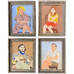 Set of Four Naive Folk Art Portraits