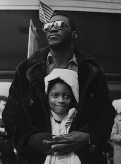 The Guardian - Father and Daughter, Child, Black Artist, American Flag, Skyline