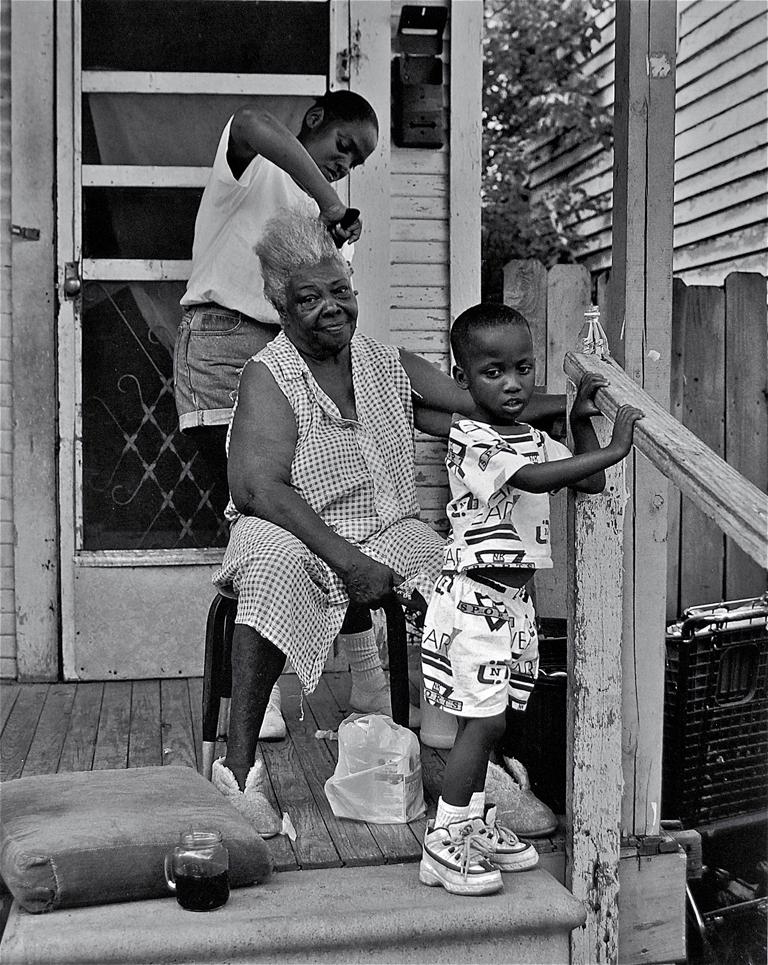 Earlie Hudnall Jr. Black and White Photograph - Three Generations, Third Ward, Houston, TX