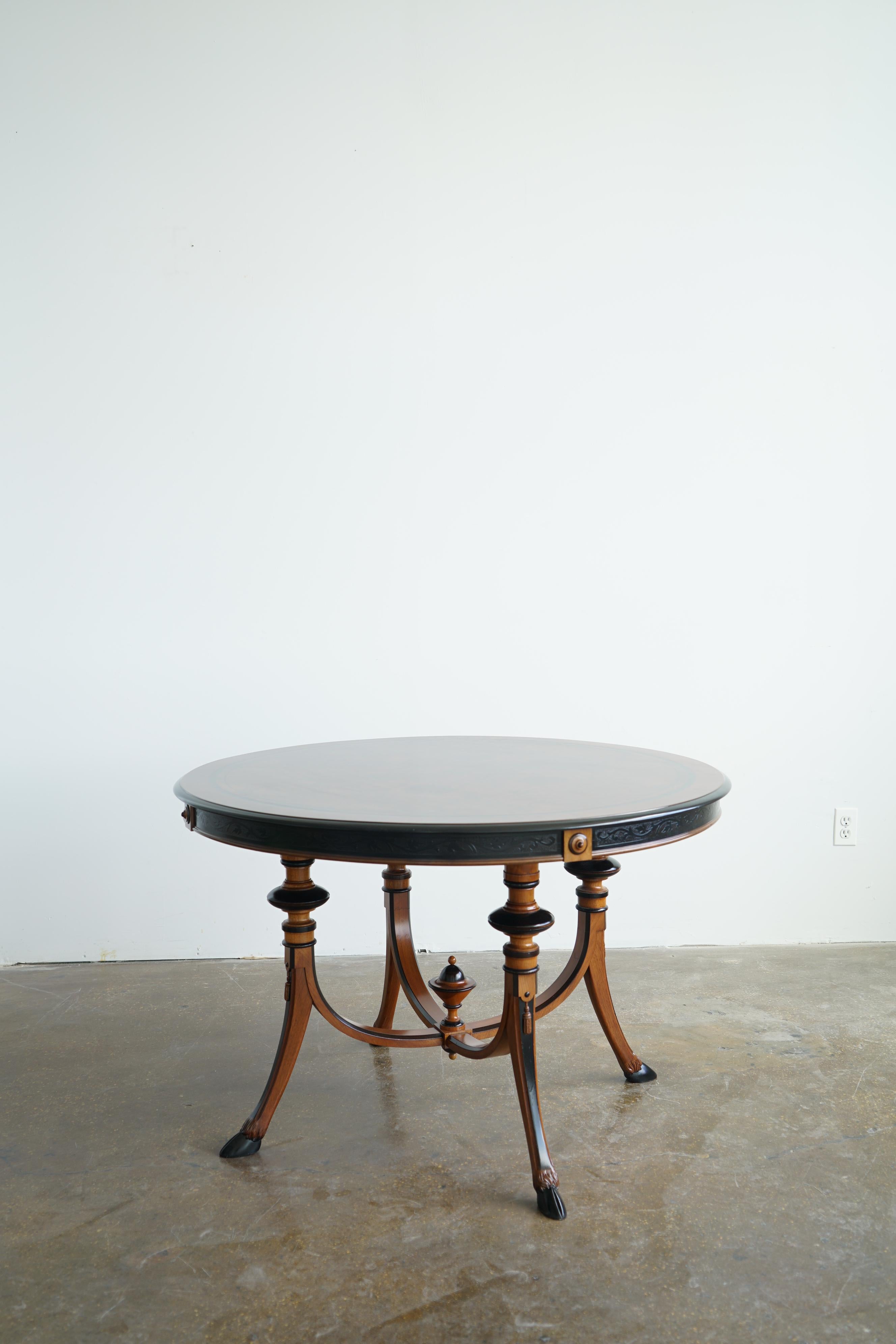 Late 19th early 20 century Swedish center table.
Bookmatch veneered table top.
Newly refinished.