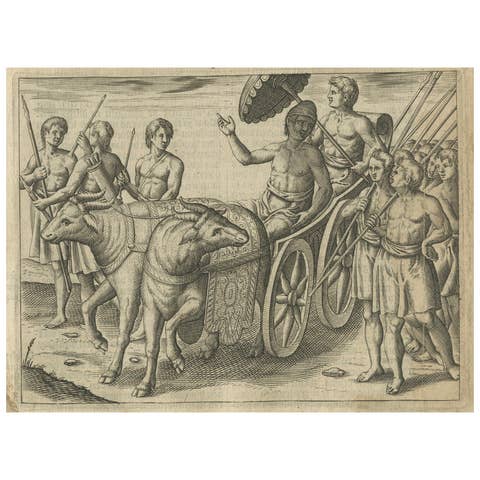 Earliest Depiction of Bali, Dutch Engraving of the King of Bali, c.1601