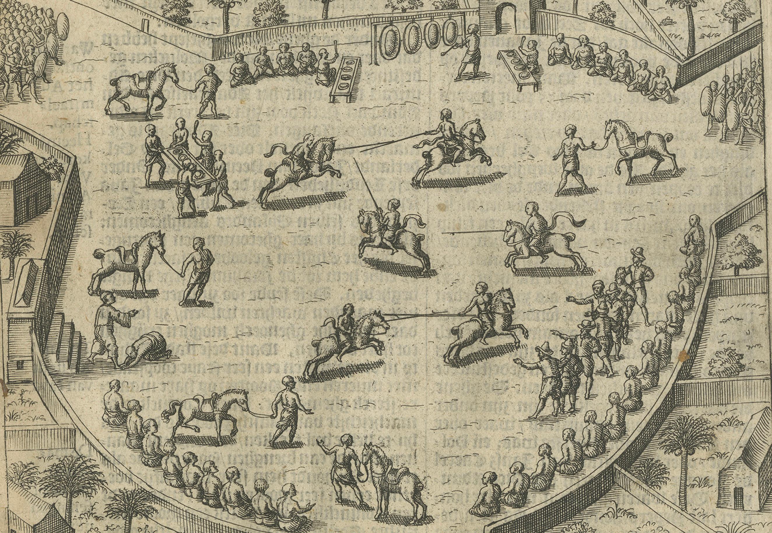 Néerlandais La plus ancienne représentation d'une fête balinaise et d'un gamelan, gravure hollandaise c.1601 en vente