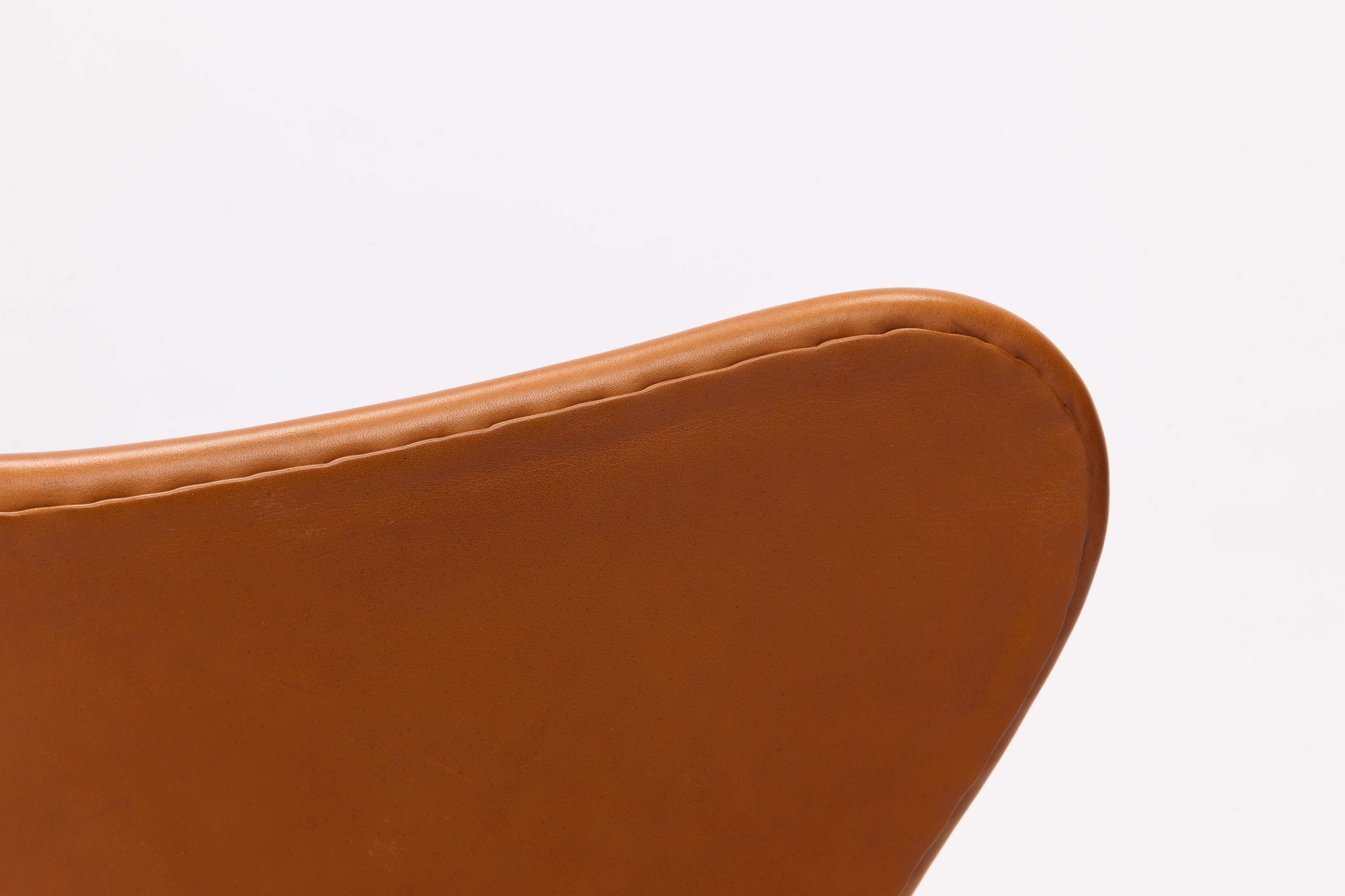 Earliest Series Cognac Leather Arne Jacobsen 3117 Desk Swivel Chair Fritz Hansen 1