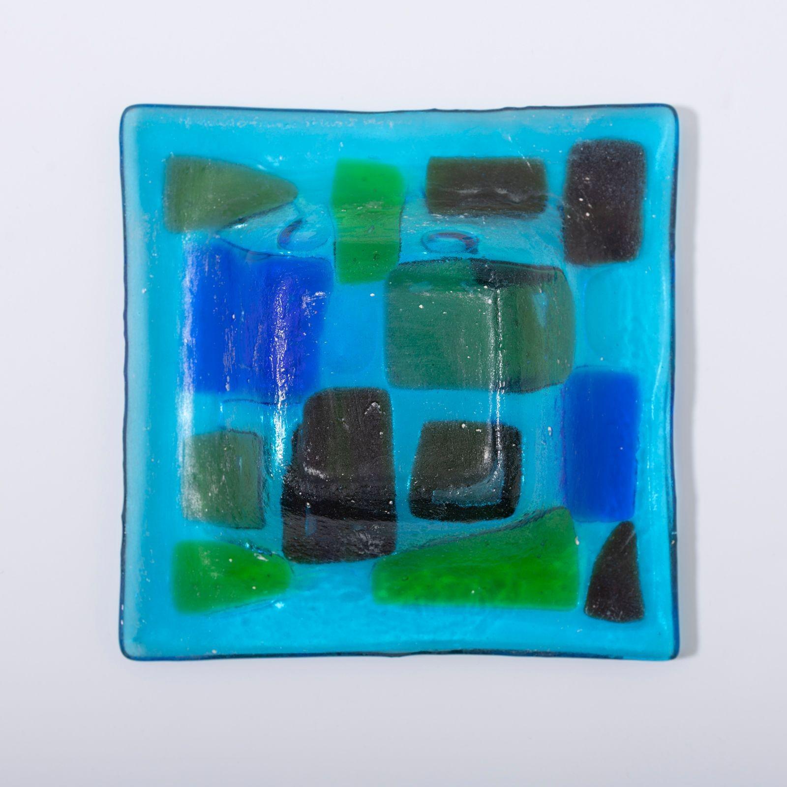Mid-Century Modern Earliest Stained Glass Patchwork Dish by Francis Stewart & Michael Higgins For Sale