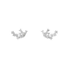 Earlobe Outline Diamond Cluster Earrings in 18K White Gold