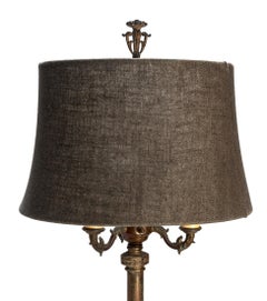 Early 20th Century Floor Lamp/ Brass Finish & Chocolate Burlap Shade