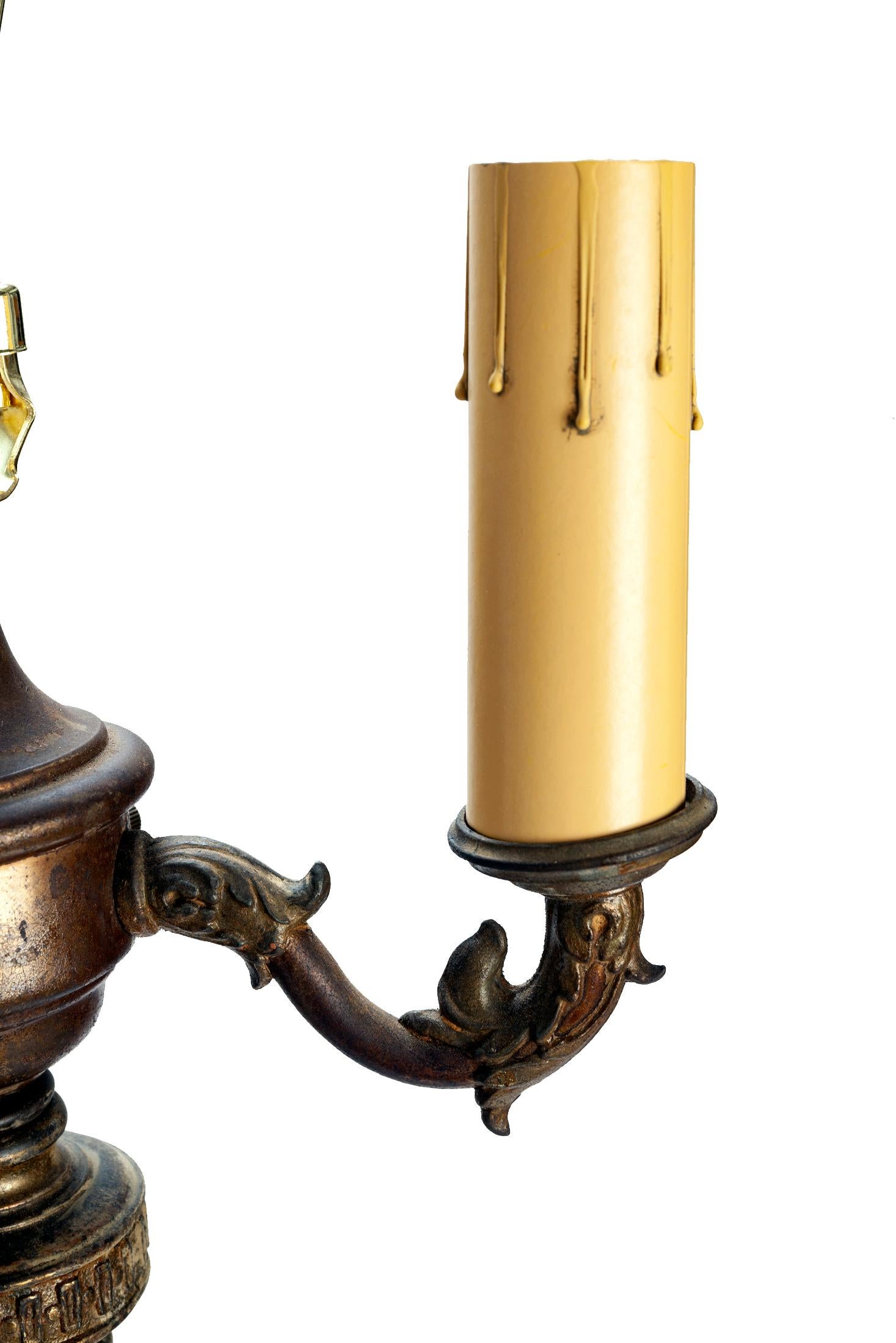 Stehlampe des frühen 20. Jahrhunderts/Schirm aus Messing mit Schokoladen-Wurzelholz im Angebot 1
