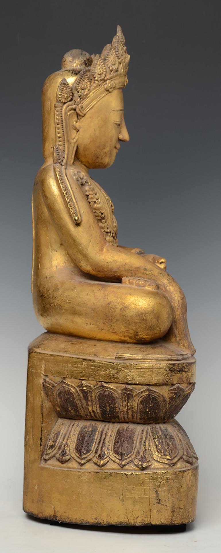 Early 15th Century, Early Ava, Antique Burmese Wooden Seated Crowned Buddha 6