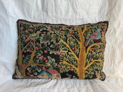 Early 1620s English Needlepoint Pillow With Birds and Fruit Trees