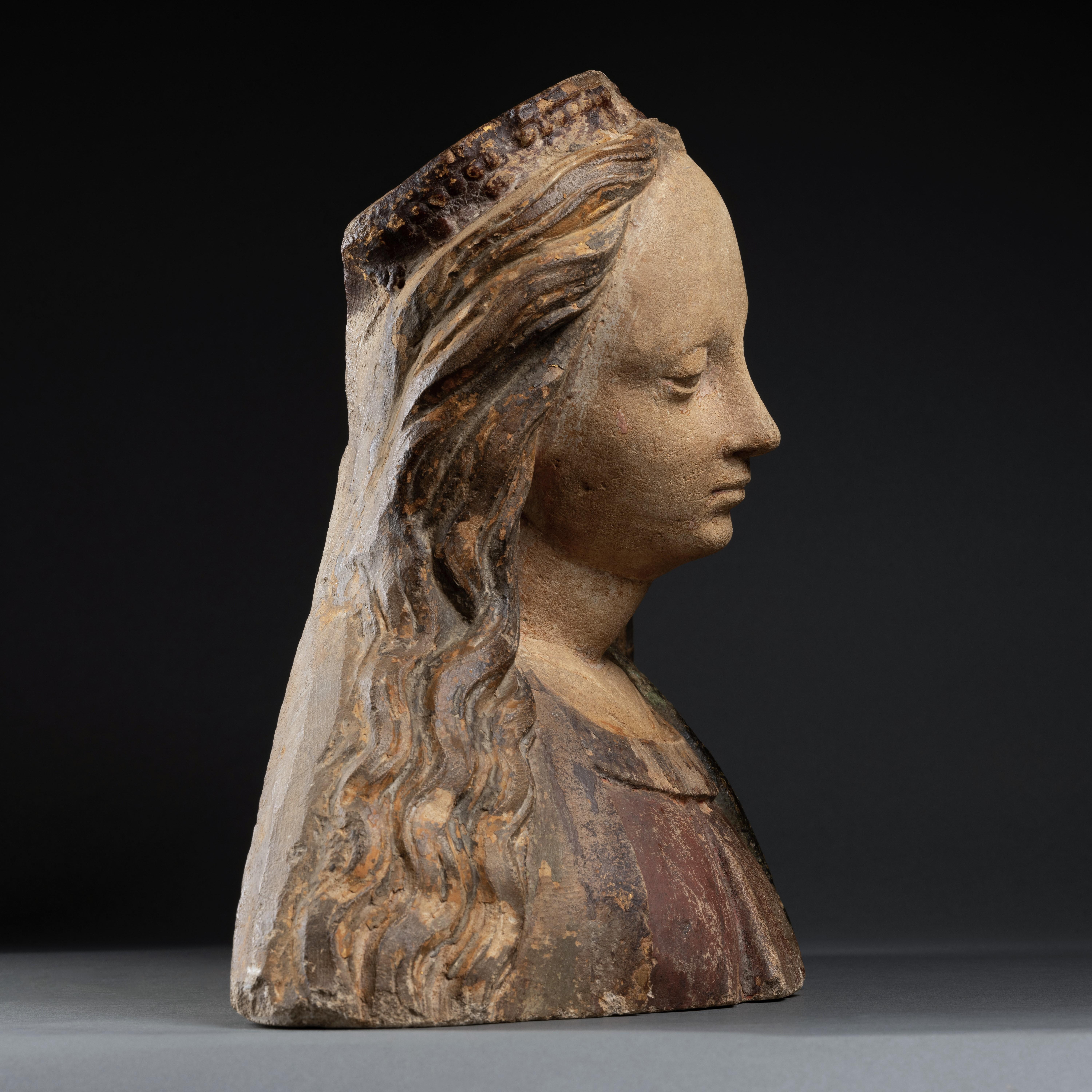 18th Century and Earlier Early 16th century bust of Saint Barbara, School of Troyes, Champagne