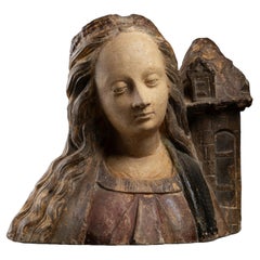 Antique Early 16th century bust of Saint Barbara, School of Troyes, Champagne