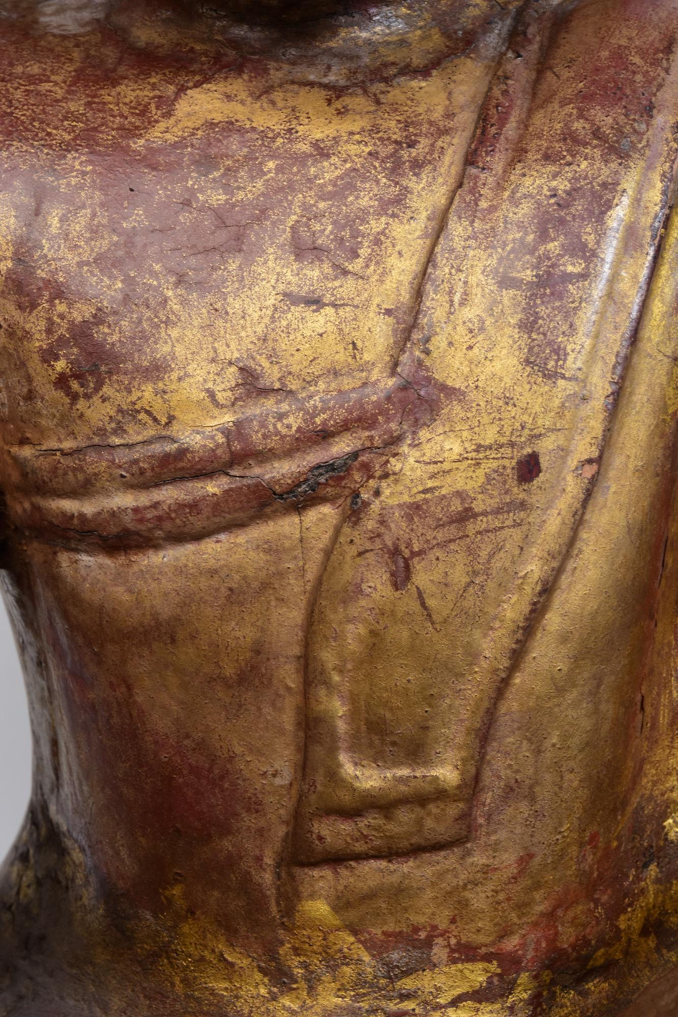Hand-Carved Early 16th Century, Early Shan, Antique Burmese Wooden Seated Buddha For Sale