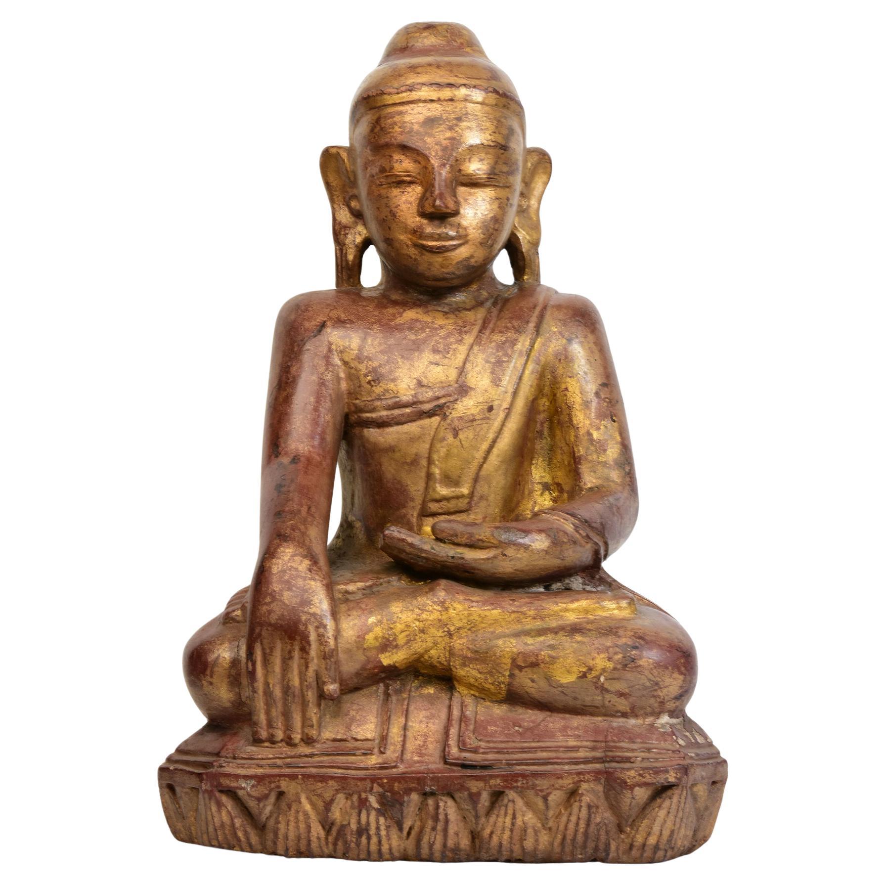 Early 16th Century, Early Shan, Antique Burmese Wooden Seated Buddha