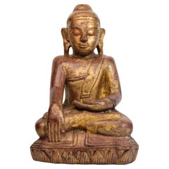 Early 16th Century, Early Shan, Antique Burmese Wooden Seated Buddha
