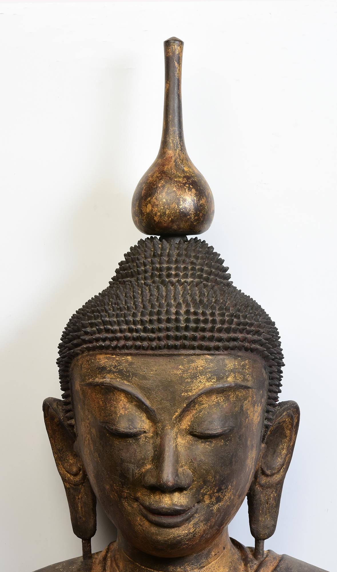 Hand-Carved Early 16th Century, Early Shan, Antique Large Burmese Wooden Seated Buddha For Sale