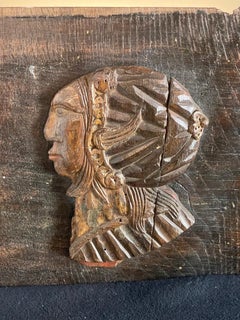 Early 16th Century English oak panel with applied carved head of a Tudor lady