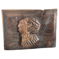 Antique Early 16th Century English oak panel with applied carved head of a Tudor lady