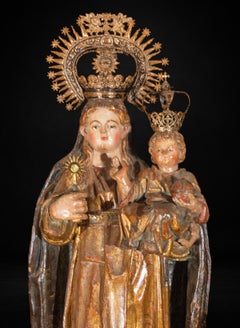Early 16th Century Spanish Polychrome Virgin and Child Sculpture