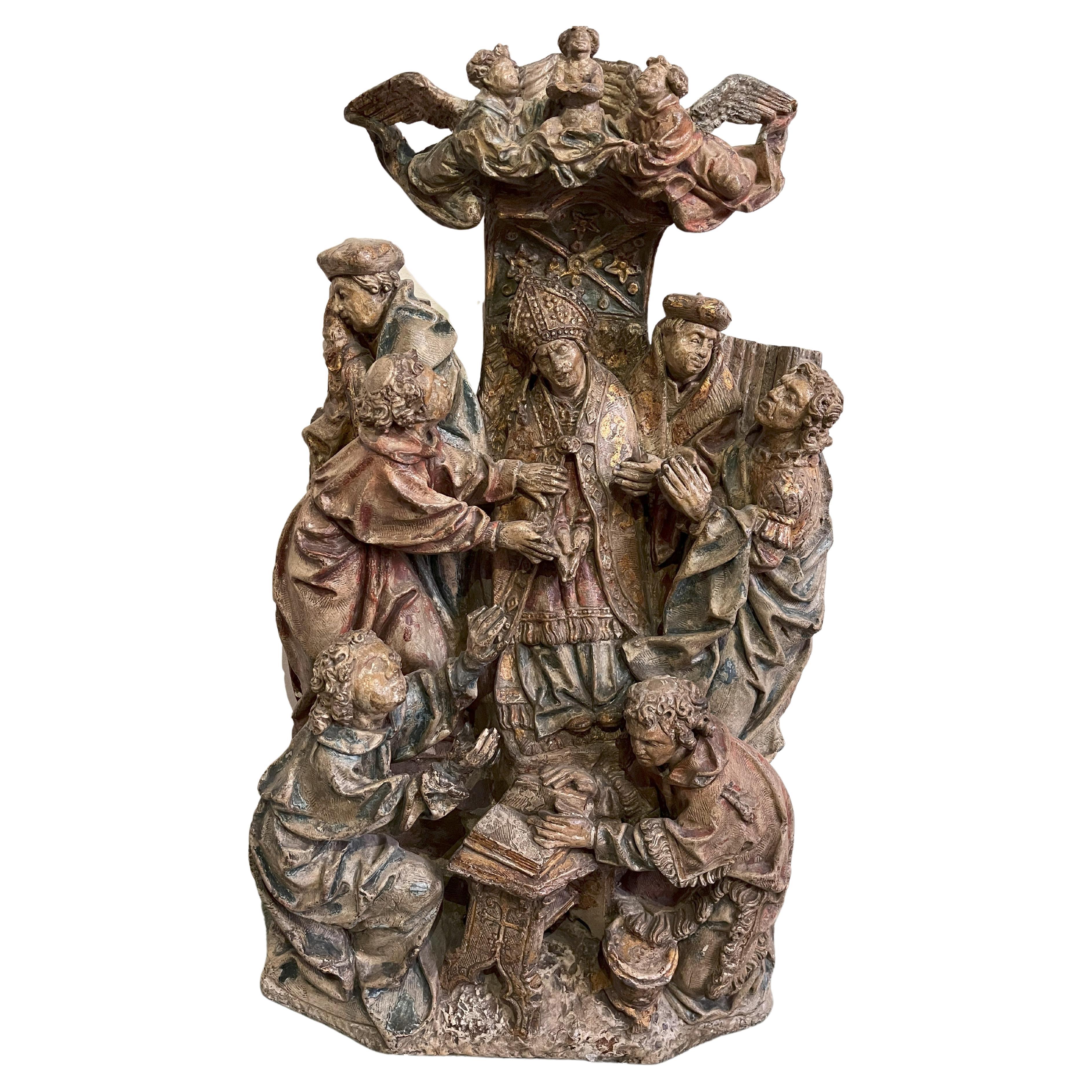 Steinschnitzerei des frühen 16. Jahrhunderts – „Der Tod eines Prälates“ im Angebot