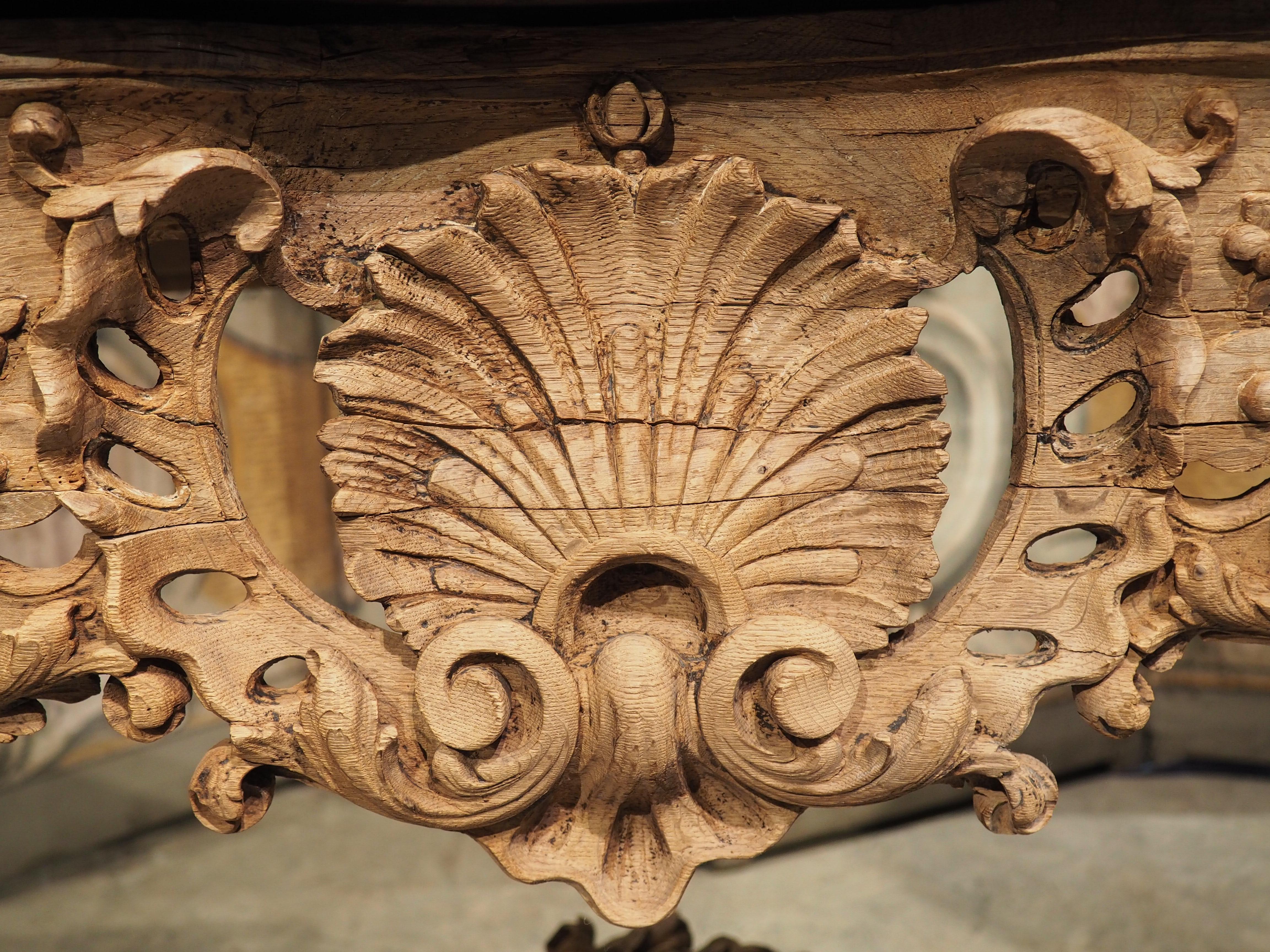 Early 1700s, Parisian Console Table in Carved Oak and Flanders Rouge Marble 3